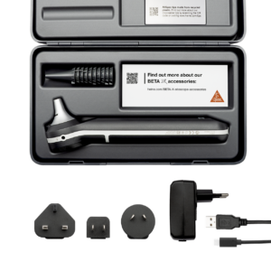 HEINE BETA X ‑otoskooppi, 4.2×, USB‑C, kova kotelo